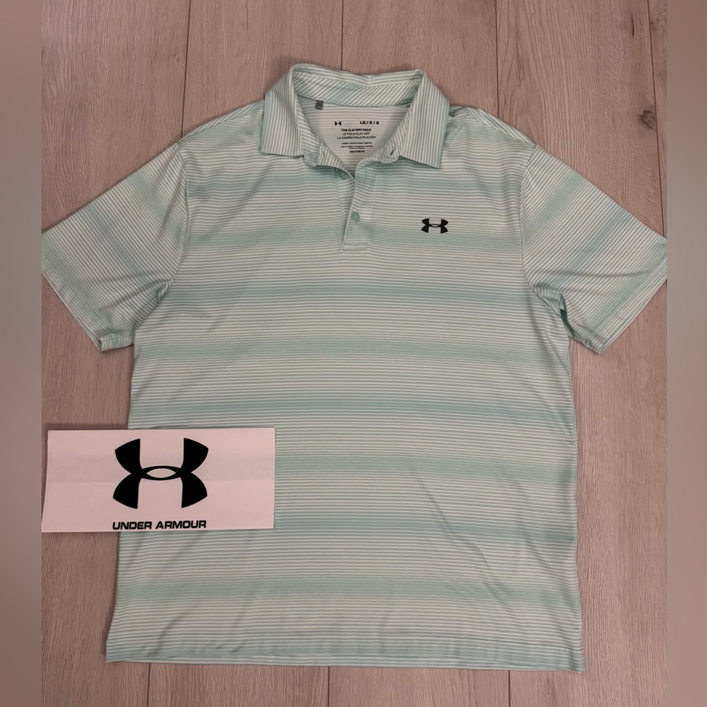 ⛳️ UNDER ARMOUR Men’s Playoff 2.0 Golf Polo UPF 30 Protection Mint Green Stripes